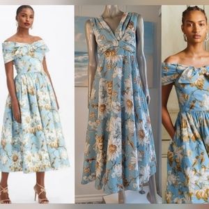 ^○$3,000 NEW OSCAR DE LA RENTA FRENCH BLUE FLORAL MIDI RUNW DRESS US S